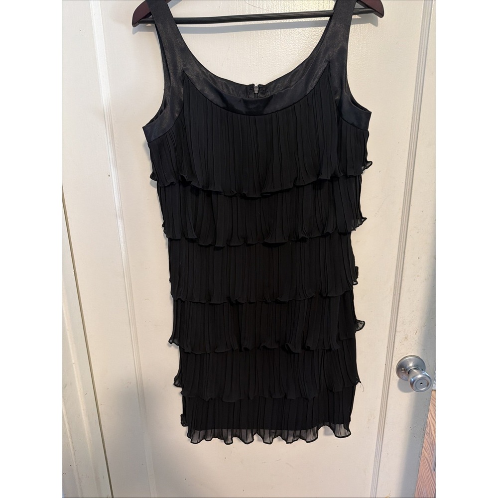 S.L Fashion Layered Black ruffle dress Sleeveless straps detail Size 14